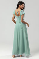Load image into Gallery viewer, A-Line Square Neck Matcha Bridesmaid Dress with Ruffles