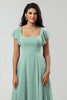 Load image into Gallery viewer, A-Line Square Neck Matcha Bridesmaid Dress with Ruffles