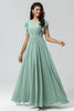 Load image into Gallery viewer, Boat Neck Matcha Long Bridesmaid Dress with Ruffles
