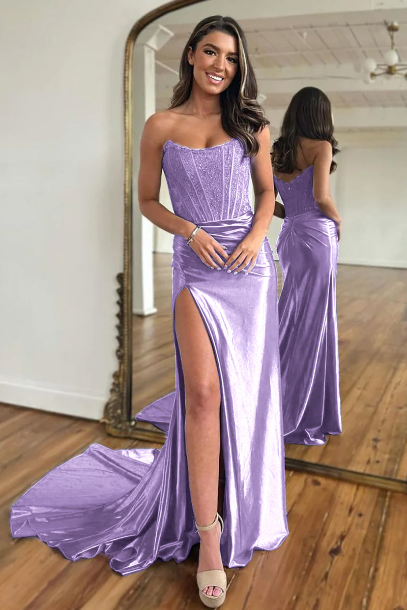 Load image into Gallery viewer, Sparkly Dark Navy Sheath Corset Long Prom Dress with Lace