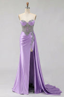 Load image into Gallery viewer, Sparkly Plus Size Mermaid Mint Green Maxi Corset Prom Dress with Slit