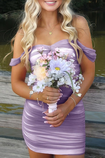 Red Bodycon Off the Shoulder Ruched Short Prom Dress