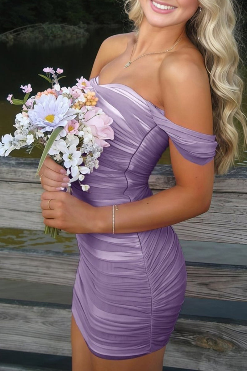 Load image into Gallery viewer, Red Bodycon Off the Shoulder Ruched Short Prom Dress