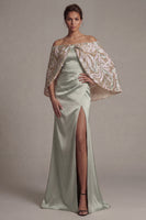 Load image into Gallery viewer, Long Sparkly Champagne Mermaid Sequin Mother of the Bride Dress with Cape