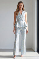 Load image into Gallery viewer, 2 Piece Light Blue Jacquard Double Breasted Shawl Lapel Business Suits