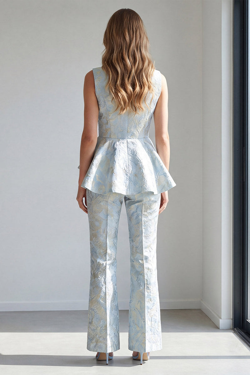 Load image into Gallery viewer, 2 Piece Light Blue Jacquard Double Breasted Shawl Lapel Business Suits