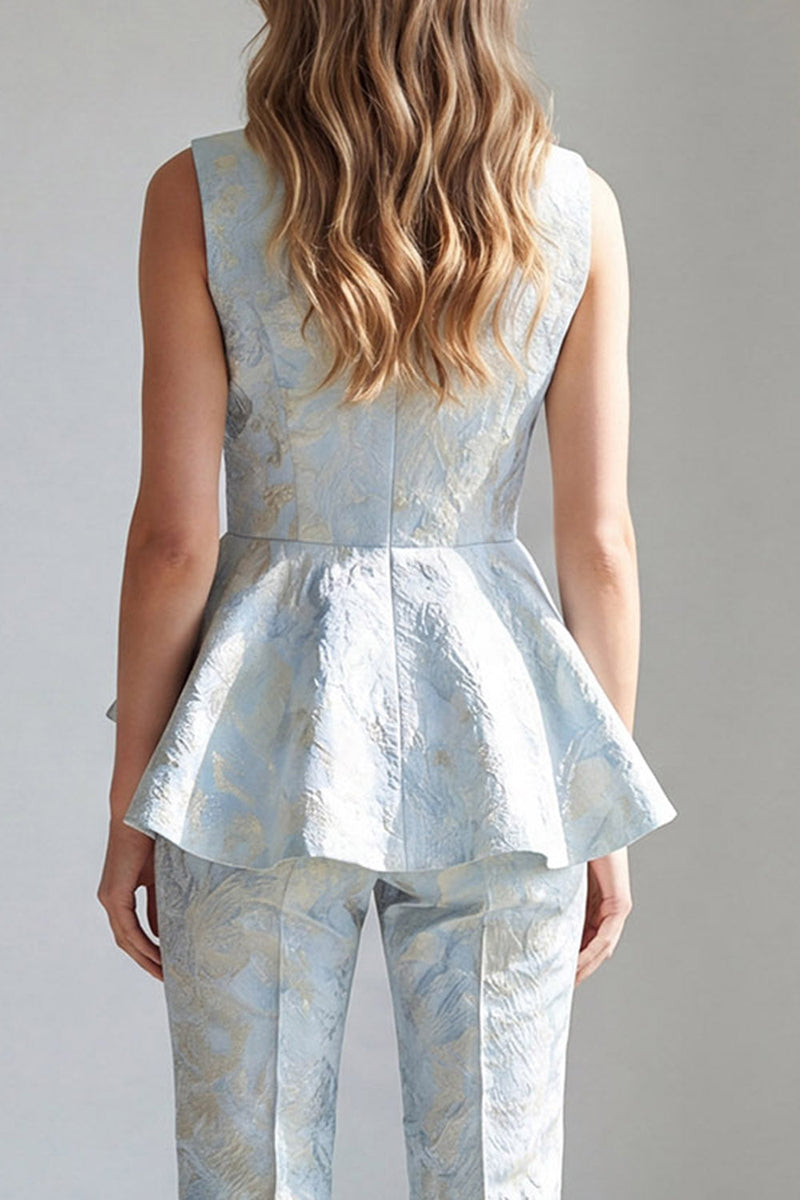 Load image into Gallery viewer, 2 Piece Light Blue Jacquard Double Breasted Shawl Lapel Business Suits