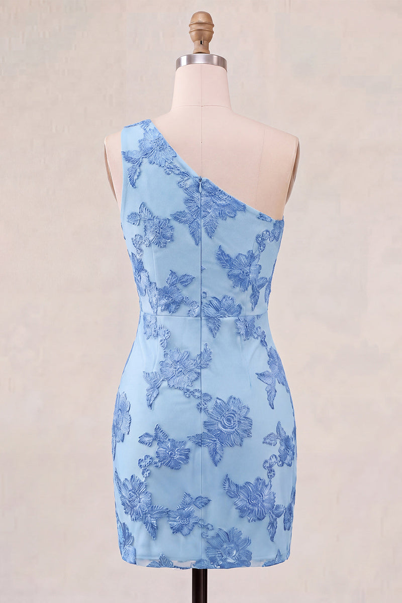 Load image into Gallery viewer, Butter Yellow One Shoulder Tight Floral Short Prom Dress