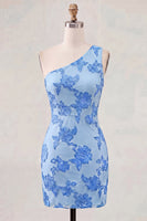 Load image into Gallery viewer, Butter Yellow One Shoulder Tight Floral Short Prom Dress