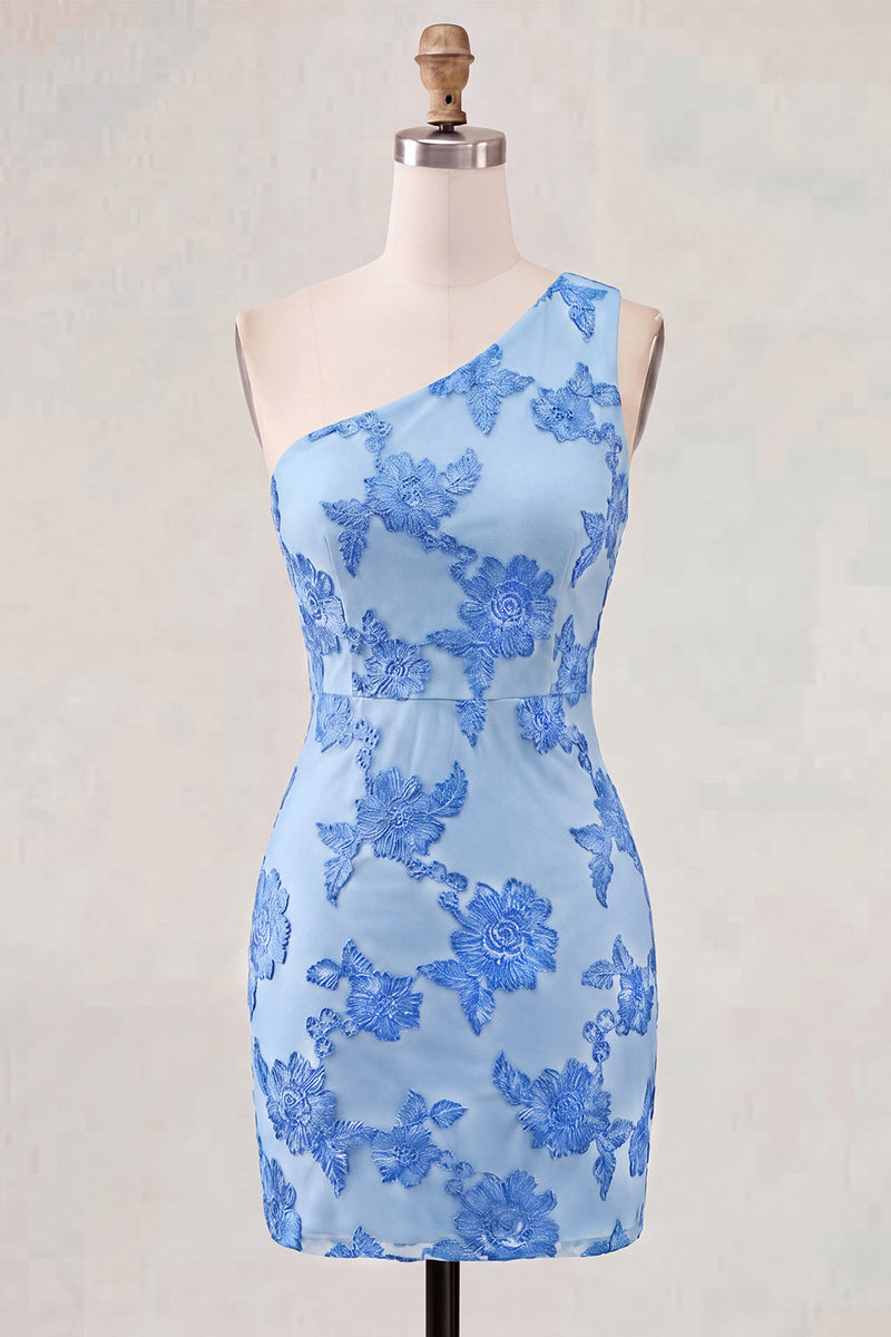 Load image into Gallery viewer, Butter Yellow One Shoulder Tight Floral Short Prom Dress