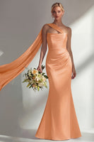 Load image into Gallery viewer, Burgundy Mermaid Neck Scarf Satin Ruched Long Prom Dress