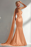 Load image into Gallery viewer, Burgundy Mermaid Neck Scarf Satin Ruched Long Prom Dress