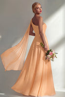 Load image into Gallery viewer, Burgundy One Shoulder Ruched A Line Long Beach Wedding Guest Dress with Side Cape