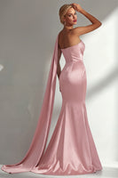 Load image into Gallery viewer, Burgundy Mermaid Neck Scarf Satin Ruched Long Prom Dress