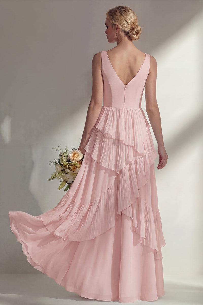 Load image into Gallery viewer, V-Neck Lilac A Line Long Beach Wedding Guest Dress with Ruffles