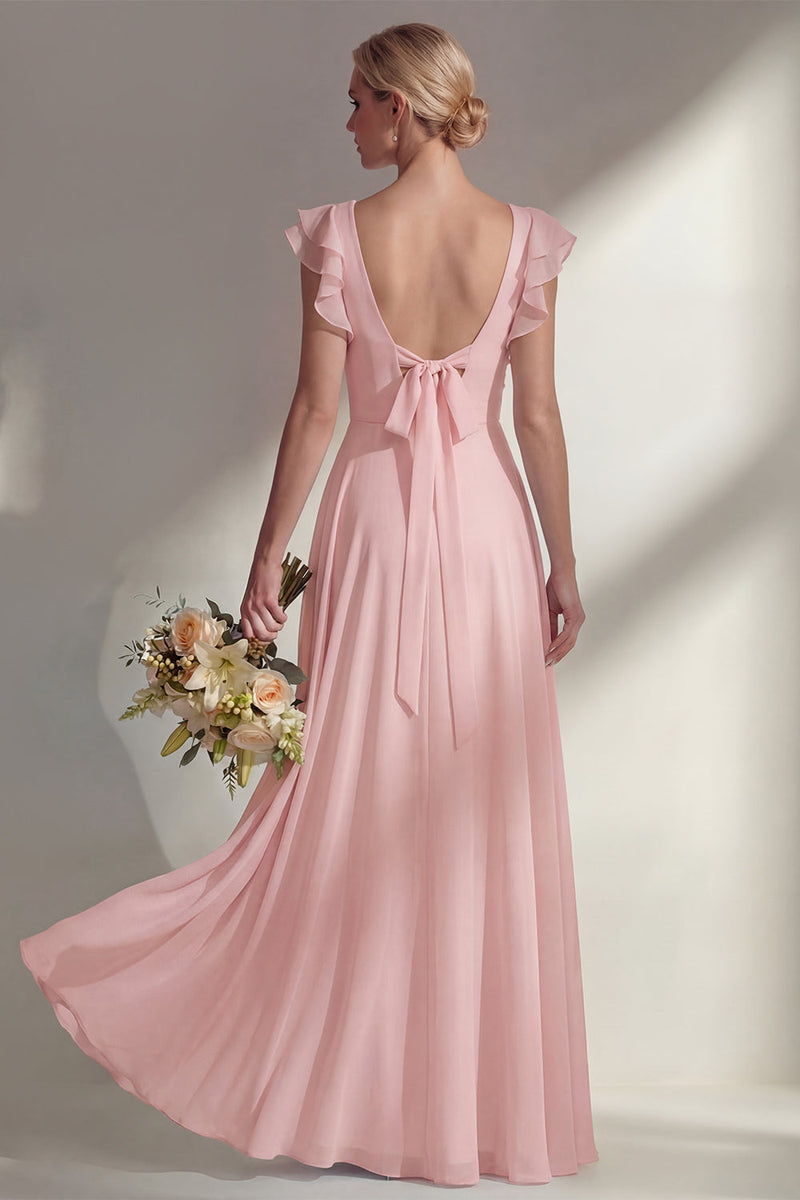 Load image into Gallery viewer, Emerald Boat Neck A Line Long Beach Wedding Guest Dress with Ruffles