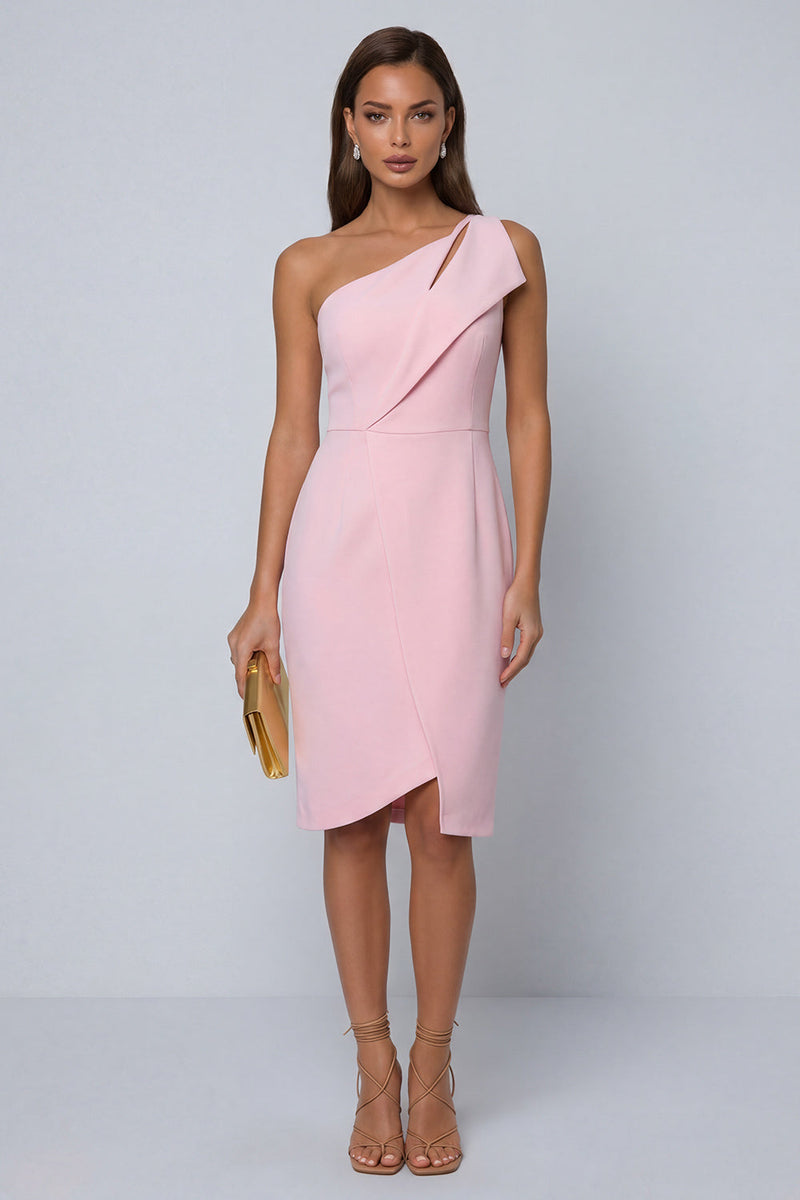 Load image into Gallery viewer, Black Pencil One Shoulder Knee Length Work Dress