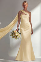 Load image into Gallery viewer, Burgundy Mermaid Neck Scarf Satin Ruched Long Prom Dress
