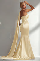Load image into Gallery viewer, Burgundy Mermaid Neck Scarf Satin Ruched Long Prom Dress