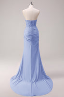 Load image into Gallery viewer, Sparkly Fuchsia Mermaid Strapless Corset Appliques Long Prom Dress with Slit
