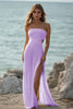 Load image into Gallery viewer, White Chiffon Sheath Strapless Engagement Dress with Slit