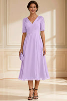 Load image into Gallery viewer, V-Neck Navy A-Line Midi Mother of the Bride Dress