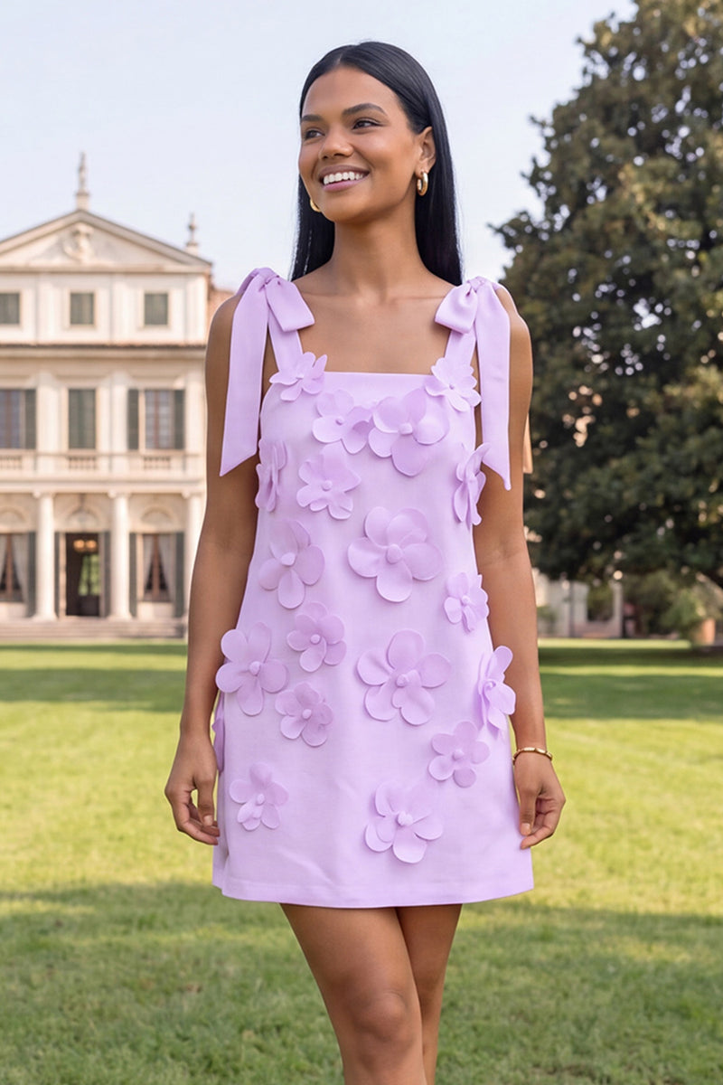 Load image into Gallery viewer, Floral Pink Short Thick Straps A Line Birthday Party Dress with Bows