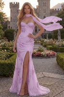 Load image into Gallery viewer, Yellow Corset Floral Strapless Mermaid Long Evening Dress with Slit