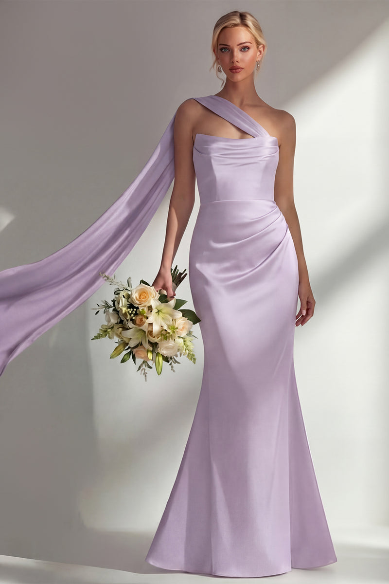 Load image into Gallery viewer, Burgundy Mermaid Neck Scarf Satin Ruched Long Prom Dress