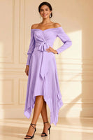 Load image into Gallery viewer, Brown Off the Shoulder Pleated Asymmetrical Mother of the Bride Dress