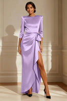 Load image into Gallery viewer, Satin Chocolate Round Neck Long Mother of the Bride Dress with Sash