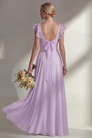 Load image into Gallery viewer, Emerald Boat Neck A Line Long Beach Wedding Guest Dress with Ruffles