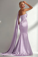 Load image into Gallery viewer, Burgundy Mermaid Neck Scarf Satin Ruched Long Prom Dress