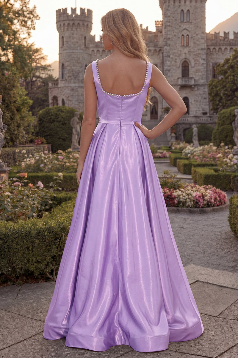 Load image into Gallery viewer, Burgundy Simple A Line Square Neck Long Evening Dress with Pearls