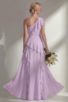 Load image into Gallery viewer, Mint One shoulder Ruffled A Line Long Beach Wedding Guest Dress with Slit