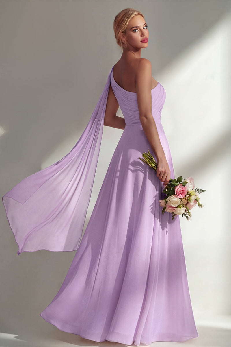 Load image into Gallery viewer, Burgundy One Shoulder Ruched A Line Long Beach Wedding Guest Dress with Side Cape