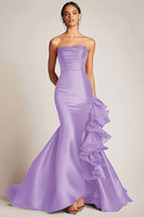 Load image into Gallery viewer, Satin Mermaid Long Black Tie Dress with Ruffles