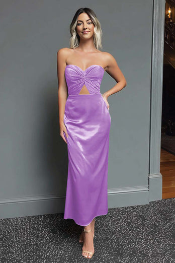 Dark Navy Sweetheart Satin Sheath Long Formal Dress