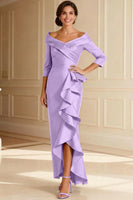 Load image into Gallery viewer, Chocolate Off the Shoulder High Low Ruffled Mother of the Bride Dress with Sleeves