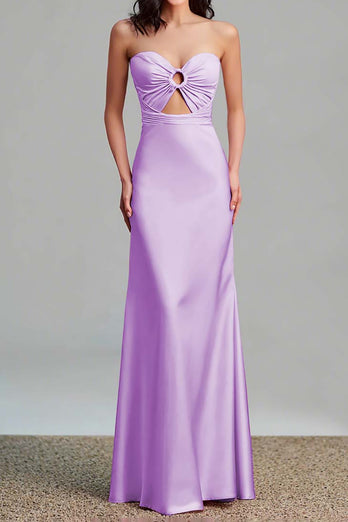 Pink Satin Sheath Sweetheart Cut Out Maxi Formal Dress