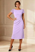 Load image into Gallery viewer, Brown Boat Neck Bodycon Midi Mother of the Bride Dress with Lace