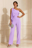 Load image into Gallery viewer, One Shoulder Sage Green Maxi Mother of the Bride Jumpsuits with Ruffles