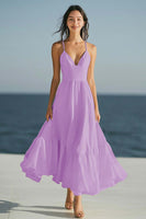 Load image into Gallery viewer, Simple Dusty Rose Spaghetti Straps Ruffled Boho Maxi Summer Dress