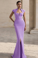 Load image into Gallery viewer, Black Mermaid Square Neck Cap Sleeves Long Formal Dress with Slit