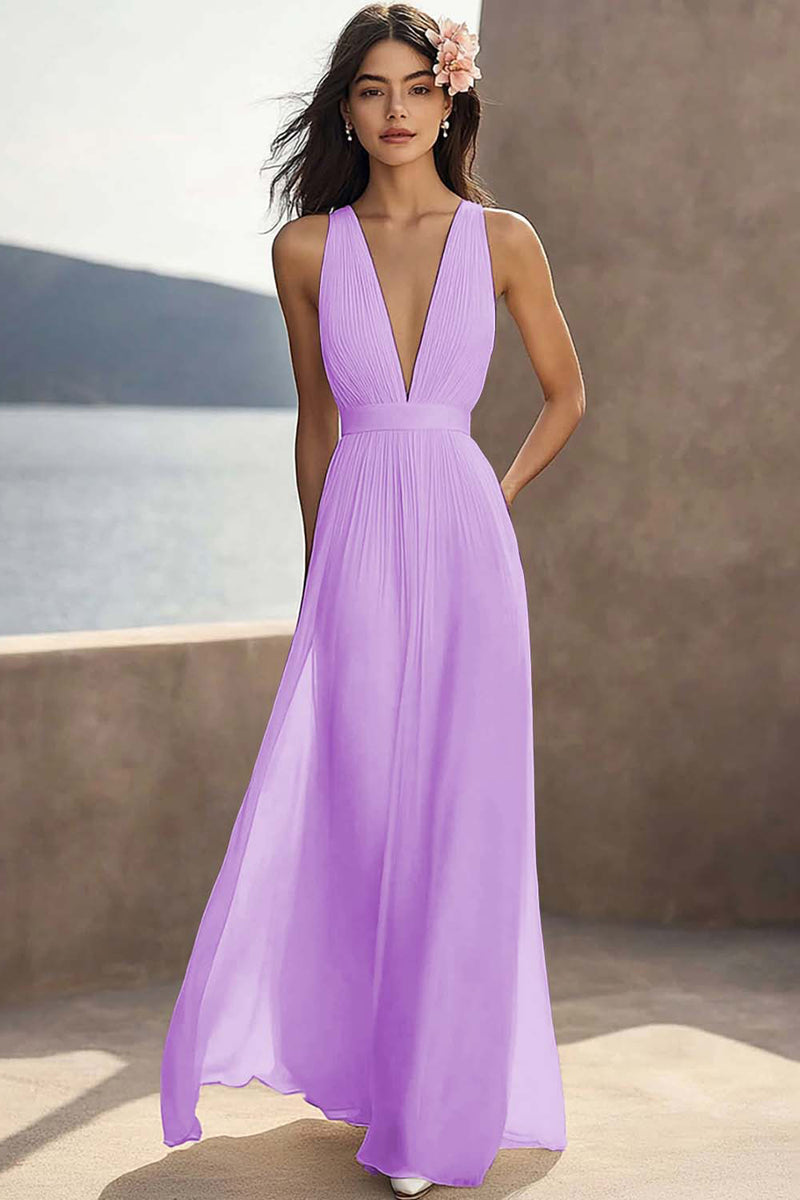 Load image into Gallery viewer, Chiffon Ivory Deep V-Neck Ruched Beach Maxi Engagement Dress