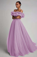 Load image into Gallery viewer, Dusty Rose A Line Tulle Long Formal Dress with Ruffles