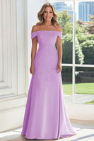 Load image into Gallery viewer, Off The Shoulder Taupe Sheath Mother of the Bride Dress with Lace
