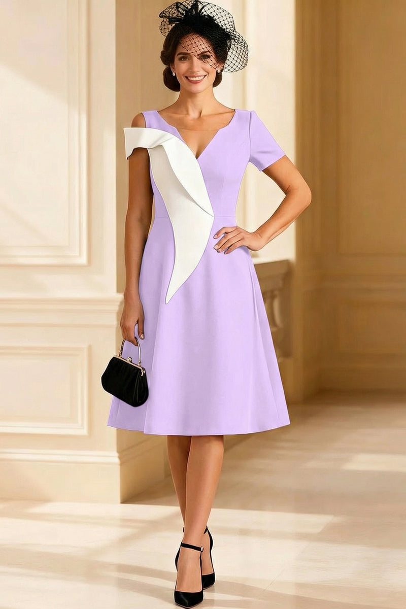 Load image into Gallery viewer, Black and White A Line V Neck Midi Mother of the Bride Dress