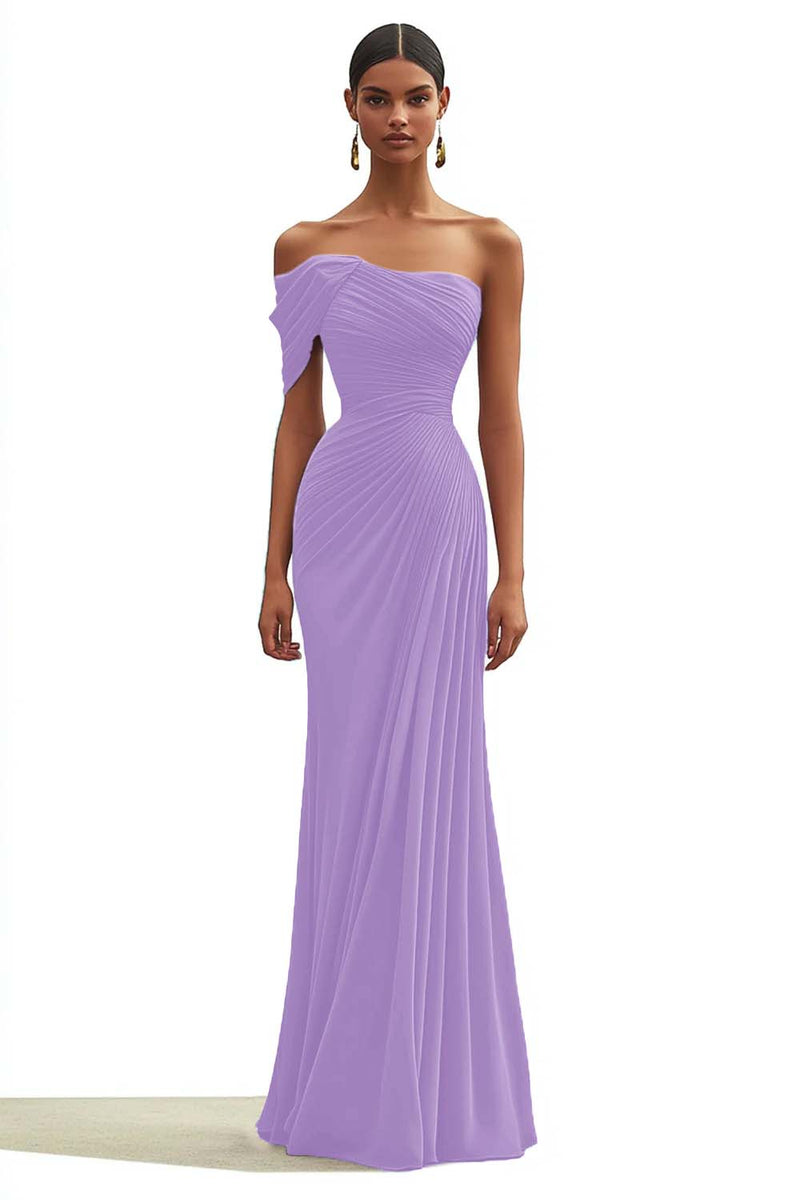 Load image into Gallery viewer, Ink Blue Sheath One Shoulder Pleated Long Formal Dress