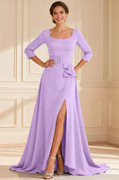 Load image into Gallery viewer, Dark Green A Line Round Neck Long Mother of the Bride Dress with Slit